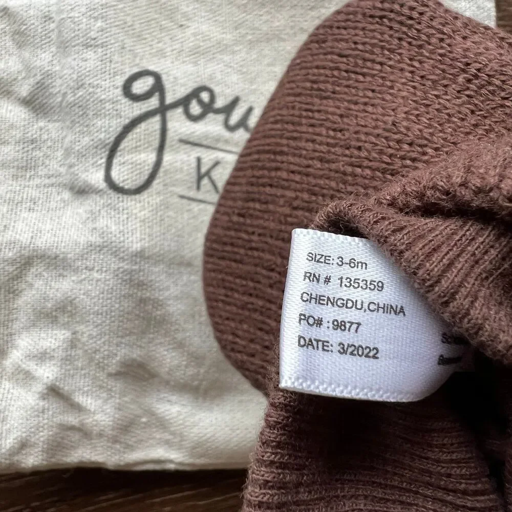 NEW Goumi Kids Hide Knit Baby Mitts 3-6 mo Organic Cotton Gloves Brown Mittens